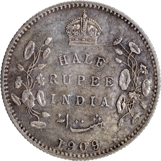 Rare Silver Half Rupee Coin of King Edward VII of Calcutta Mint of 1909.