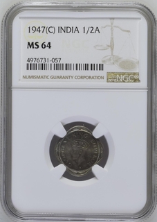  NGC MS 64 graded Cupro Nickel Half Anna Coin of King George VI of  Calcutta Mint of 1947.