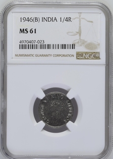 NGC MS 61 graded Nickel Quarter Rupee Coin of King George VI of Bombay Mint of 1946.