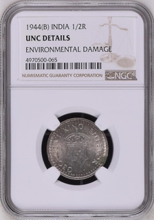 NGC UNC DETAILS graded Silver Half Rupee Coin of King George VI of Bombay Mint of  1944.