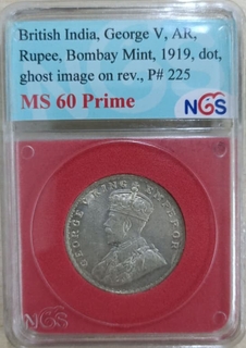 NGS as MS 60 Prime graded Silver One Rupee Coin of King George V of Bombay Mint of 1919. 