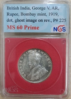 NGS MS 60 Prime graded Silver One Rupee Coin of King George V of Bombay Mint of 1919. 