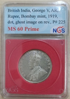 NGS MS 60 Prime graded Silver One Rupee Coin of King George V of Bombay Mint of 1919. 