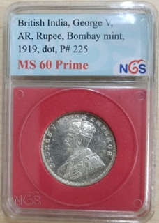 NGS as MS 60 Prime graded Silver One Rupee Coin of King George V of Bombay Mint of 1919. 
