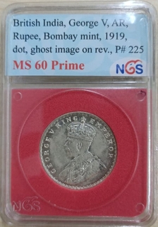 NGS as MS 60 Prime graded Silver One Rupee Coin of King George V of Bombay Mint of 1919. 