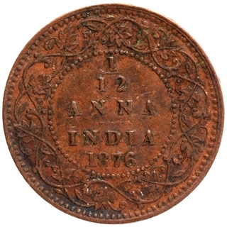 Copper One Twelfth Anna Coin of Victoria Queen of Calcutta Mint of 1876.