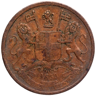 Copper Half Pice Coin of East India Company of Calcutta Mint of 1853.