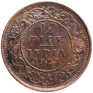 Bronze Half Pice Coin of King George V of Calcutta Mint of 1927.