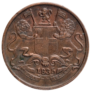 Copper One Quarter Anna Coin of East India Company of Calcutta Mint of 1835.