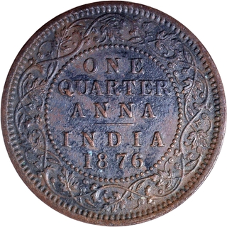 Scarce Copper One Quarter Anna Coin of Victoria Queen of Calcutta Mint of 1876.