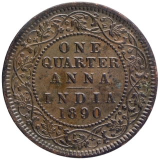 Copper One Quarter Anna Coin of Victoria Empress of Calcutta Mint of 1890.