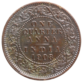 Bronze One Quarter Anna Coin of King Edward VII of Calcutta Mint of 1908.