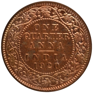 Bronze One Quarter Anna Coin of King George V of Calcutta Mint of 1920.
