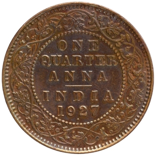 Bronze One Quarter Anna Coin of King George V of Bombay Mint of 1927.