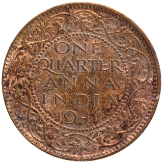 Bronze One Quarter Anna Coin of King George VI of Calcutta Mint of 1941.