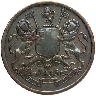 Copper Half Anna Coin of East India Company of Madras Mint of 1835.