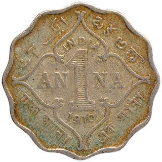 Cupro Nickel One Anna Coin of King Edward VII of Bombay Mint of 1910.