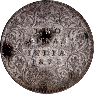 Silver Two Annas Coin of Victoria Queen of Calcutta Mint of 1875.