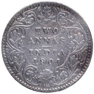 Silver Two Annas Coin of Victoria Empress of Calcutta Mint of 1901.