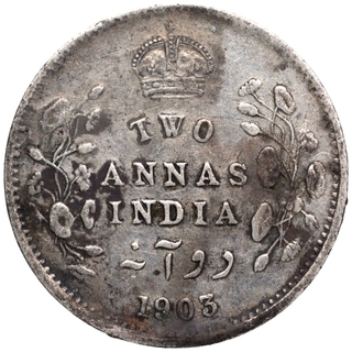 Silver Two Annas Coin of King Edward VII of Calcutta Mint of 1903.