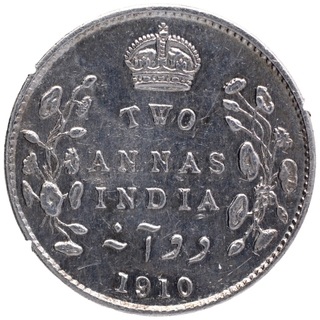 Silver Two Annas Coin of King Edward VII of Calcutta Mint of 1910.