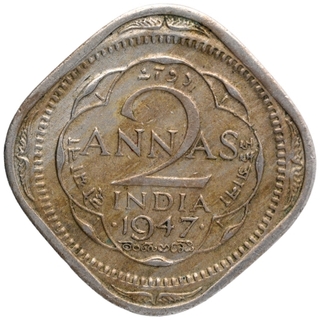 Cupro Nickel Two Annas Coin of King George VI of Bombay Mint of 1947.