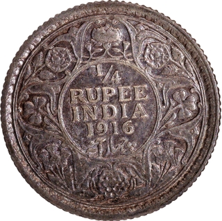 Silver Quarter Rupee Coin of King George V of Calcutta Mint of 1916.