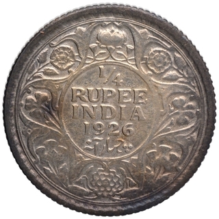 Silver Quarter Rupee Coin of King George V of Calcutta Mint of 1926.