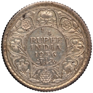 Silver Quarter Rupee Coin of King George V of Calcutta Mint of 1936.
