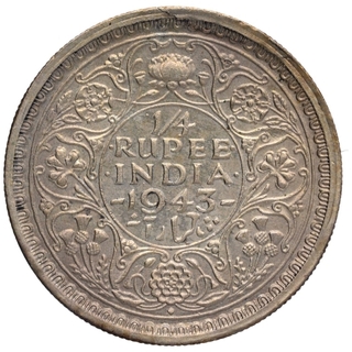 Silver Quarter Rupee Coin of King George VI of Bombay Mint of 1943.