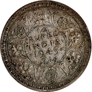 Silver Quarter Rupee Large 5 Coin of King George VI of Bombay Mint of 1945.