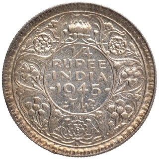 Silver Quarter Rupee Coin of King George VI of Lahore Mint of 1945