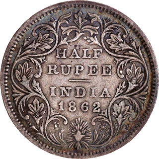 Silver Half Rupee Coin of Victoria Queen of Calcutta Mint of 1862.
