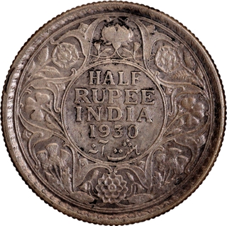 Silver Half Rupee Coin of King George V of Calcutta Mint of 1930.
