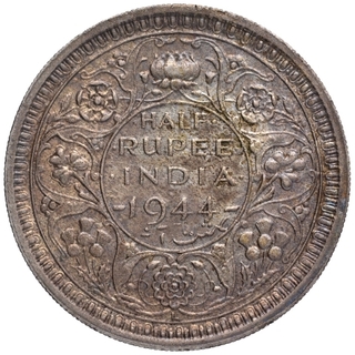 Silver Half Rupee Coin of King George VI of Lahore Mint of 1944.