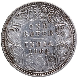 Silver One Rupee Coin of Victoria Queen of Calcutta Mint of 1862.