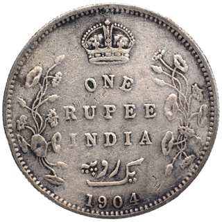 Silver One Rupee Coin of King Edward VII of Bombay Mint of 1904.