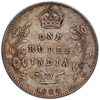 Silver One Rupee Coin of King Edward VII of Bombay Mint of 1905.