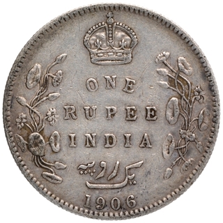 Silver One Rupee Coin of King Edward VII of Bombay Mint of 1906.