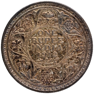 Silver One Rupee Coin of King George V of Calcutta Mint of 1912.