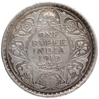 Silver One Rupee Coin of King George V of Bombay Mint of 1919.