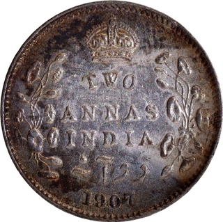 Silver Two Annas Coin of King Edward VII of Calcutta Mint of 1907.