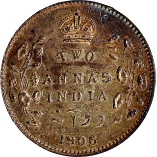 Silver Two Annas Coin of King Edward VII of Calcutta Mint of 1906.