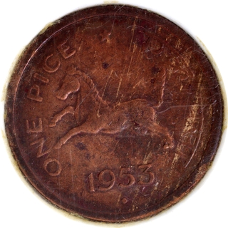 Scarce. PCG F 20 Graded Bronze One Pice Coin of  Bombay Mint of Republic India of 1953.